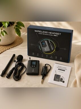 Wireless Headset Lavalier Microphone System - Black